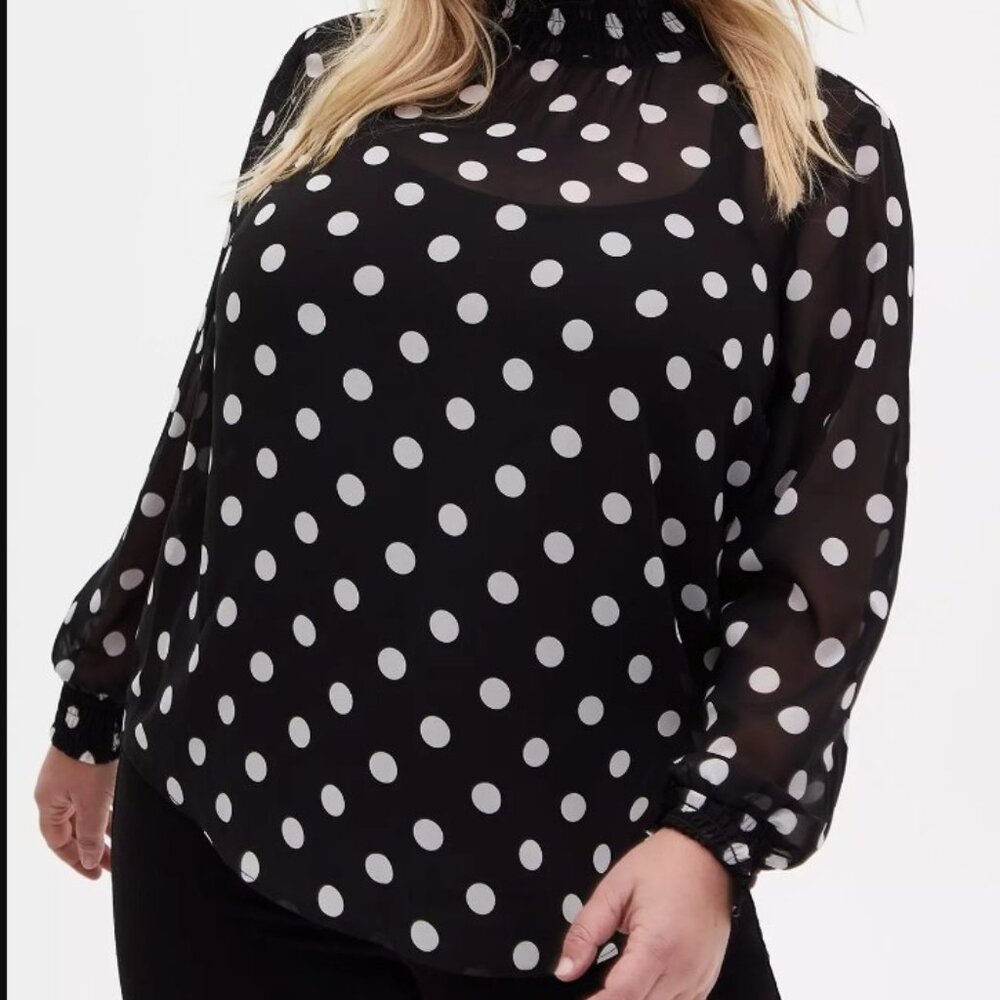 Torrid- Chiffon Smocked Mock Neck Blouse NWT